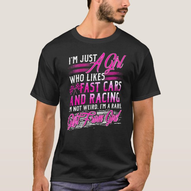 Camiseta Rapariga Rara De Deus Gosta De Carros Rápidos (Frente)