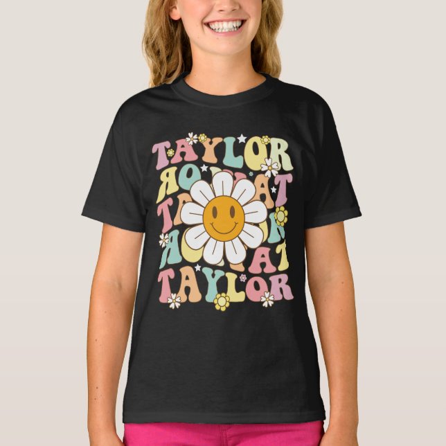 Camiseta Rapariga Retro Taylor Nome Personalizado Groovy (Frente)
