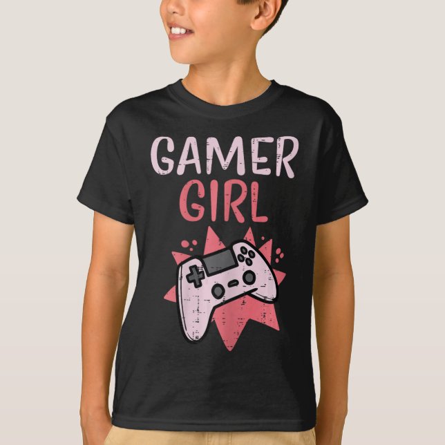 Camiseta Rapariga Rosa Game Controller Gaming Mulheres (Frente)