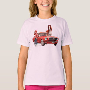 Camiseta Rapariga Ruiva Com Cavalo De Carro Mustang