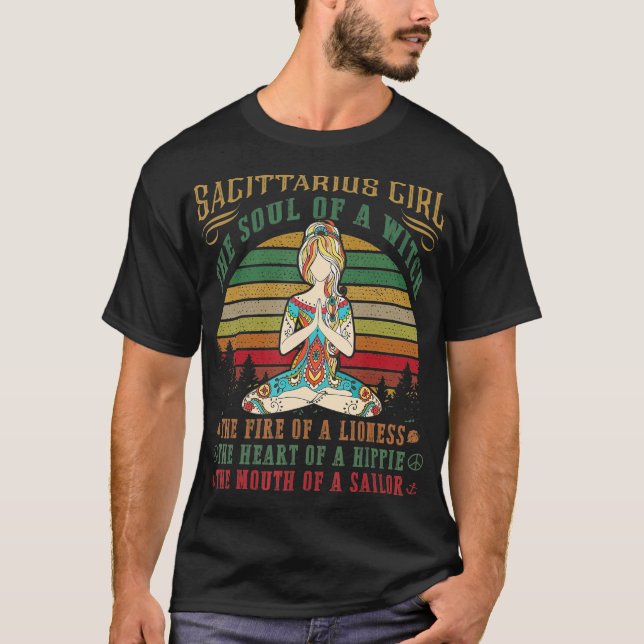 Camiseta Rapariga Sagitariana para Mulheres Negras Yoga Ani (Frente)