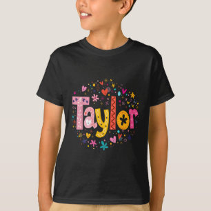 Camiseta Rapariga Taylor Nome Personalizado Groovy 80s Pin