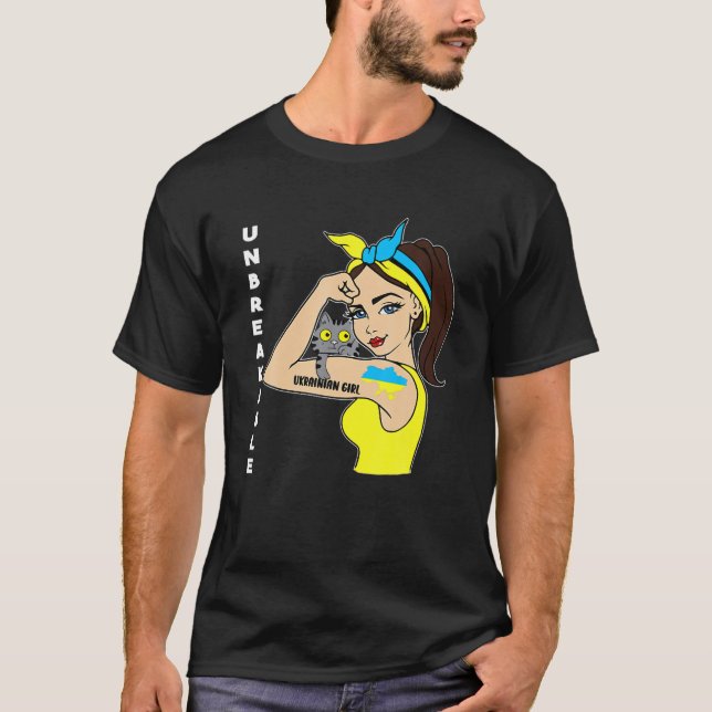 Camiseta Rapariga Ucraniana Inseparável E Bandeira Da Cat U (Frente)