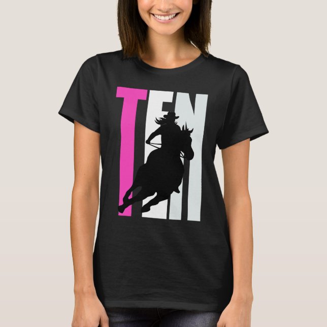 Camiseta Raparigas Cowgirl Aniversário 10º Rodeo Horse Quee (Frente)