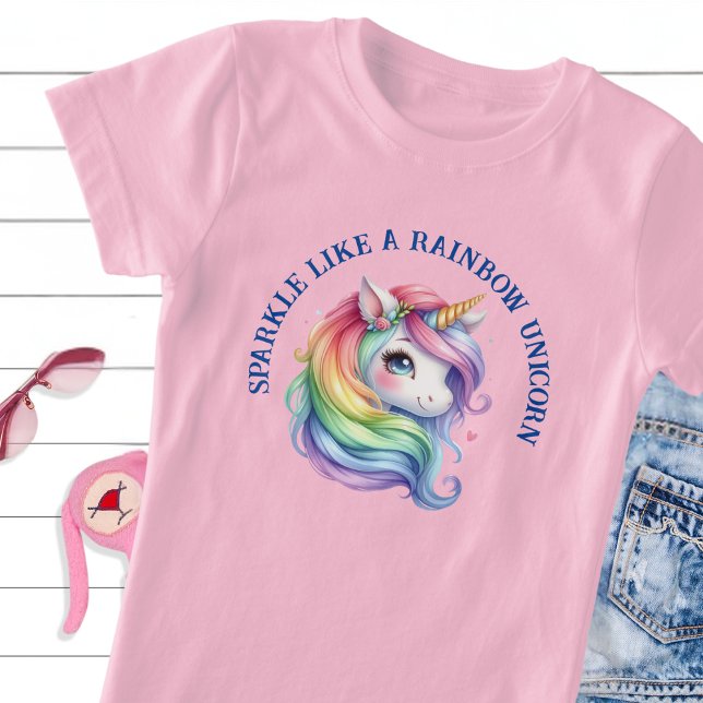 Camiseta Raparigas Cute Rainbow Unicorn Slogan Personalizad (Criador carregado)