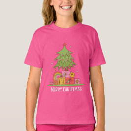 Camiseta Raparigas de Árvores de Natal retrógradas rosa