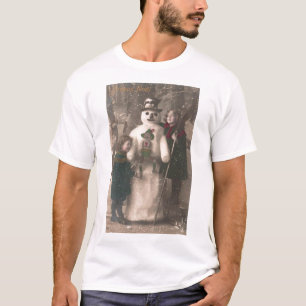 Camiseta Raparigas de Natal e Snowman Vintage Foto