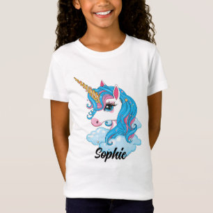 Camiseta Raparigas Fora Magical Azul Unicórnio & Nome T-Shi