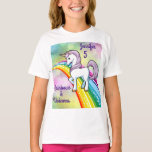 Camiseta Raparigas Rainbow & Unicorn Birthday T Shirt<br><div class="desc">Personalize as garotas personalizadas do Rainbow e do Unicórn T Shirt</div>
