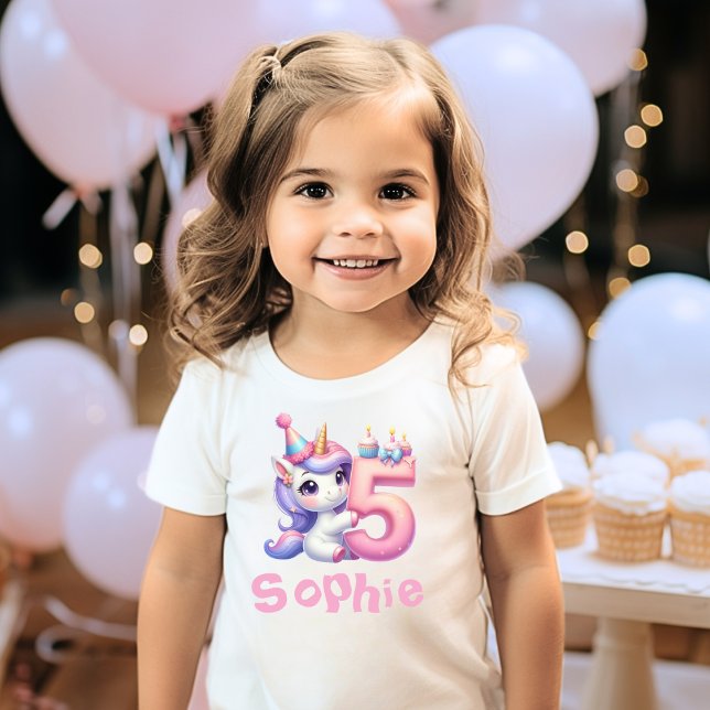 Camiseta Raparigas Unicorn 5 Birthday - Nome Personalizado  (Criador carregado)
