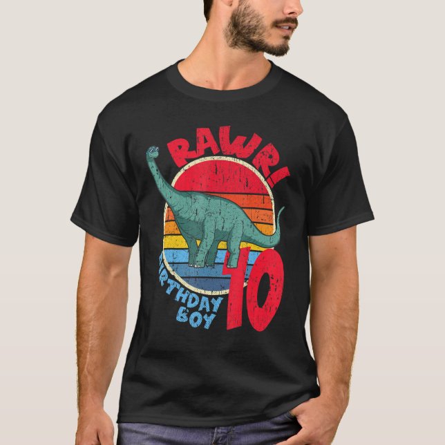 Camiseta Rapaz 10º Aniversário, eu Rawr! Brachiosaurus I Fa (Frente)