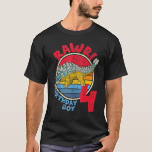 Camiseta Rapaz 4.º Aniversário Eu Rawr Ankylosaurus I Famil