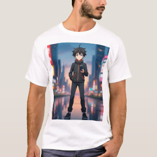 Camiseta Rapaz Anime na Cidade Neon à Noite – Personagem An