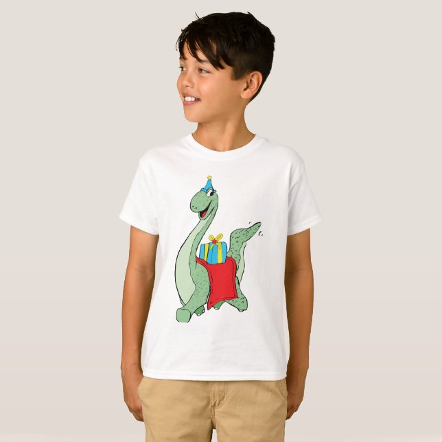 Camiseta Rapaz, Dinossauro de Aniversário (Frente Completa)