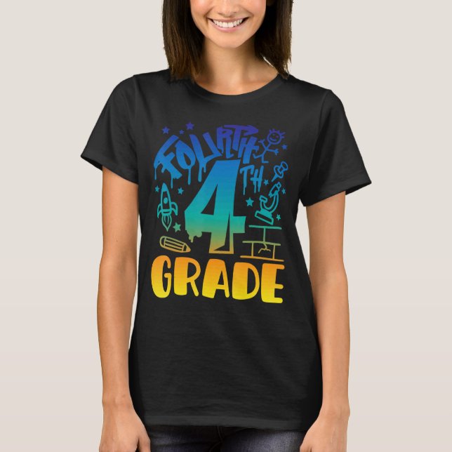 Camiseta Rapaz do 4º ano Primeiro Dia de Professora de Volt (Frente)