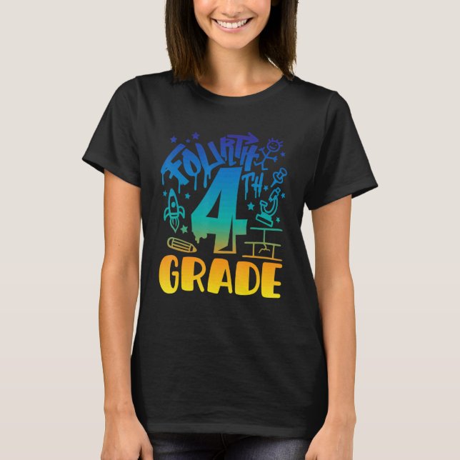Camiseta Rapaz do 4º ano Primeiro Dia de Professora de Volt (Frente)