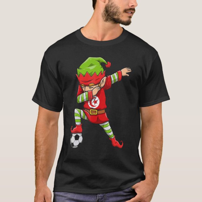Camiseta Rapaz do Futebol Dabbing Elf Squad de Natal Tunísi (Frente)