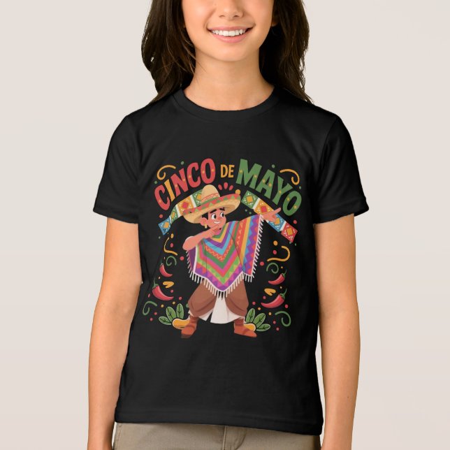 Camiseta Rapaz Mexicano Dabbing Poncho Cinco de Mayo T-Shir (Frente)