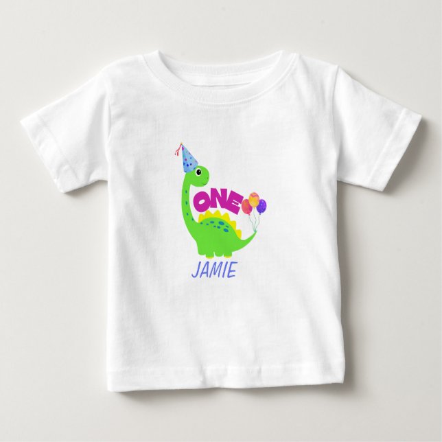 Camiseta Rapaz primeiro aniversario Cute Dino (Frente)