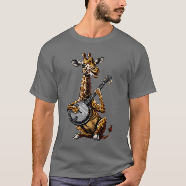 Camiseta Rapaz tocador de banjo bluegrass animal girafa (Frente)