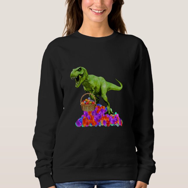 Camiseta Rapazes Páscoa Dino Bunny Ovo Hunt Dinossaur Trex  (Frente)