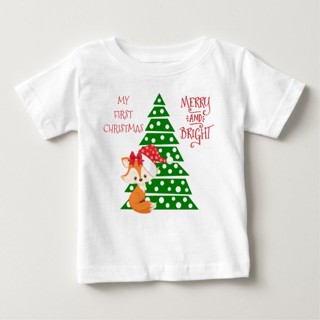 Camiseta Raposa Adorável e Árvore de Natal (Frente)