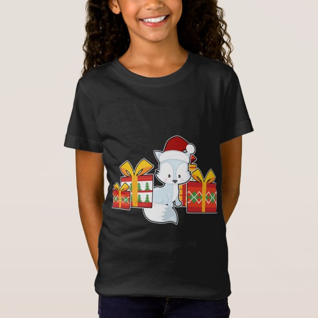 Camiseta Raposa Árctica com Papai Noel - Ártico de Natal Bo (Frente)