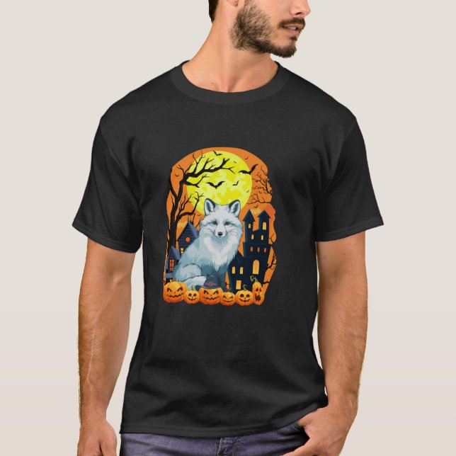 Camiseta Raposa Árctica Com Pumpkins Engraçada Par De Hallo (Frente)