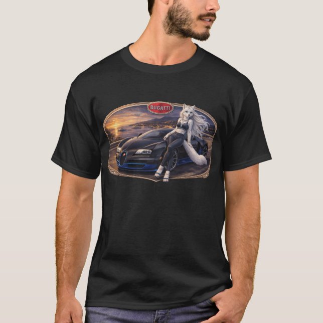 Camiseta Raposa Ártica Em um Bugatti (Frente)