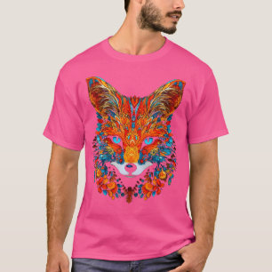Camiseta Raposa Azul Flor Olhos Animais Coloridos Raposa An