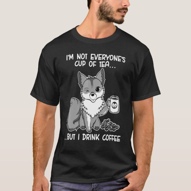 Camiseta Raposa-Bebendo Coffee Fox Animal Furry 2 (Frente)