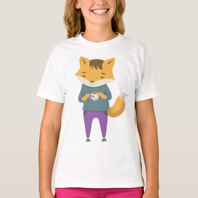 Camiseta Raposa-branca com xícara de chá (Frente)