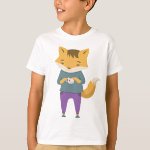 Camiseta Raposa-branca com xícara de chá