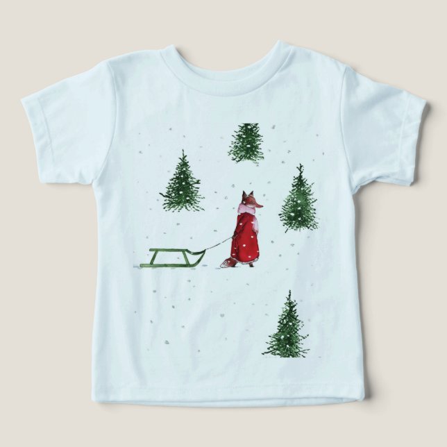 Camiseta Raposa-branca na Floresta de Inverno de Neve (Design frontal)
