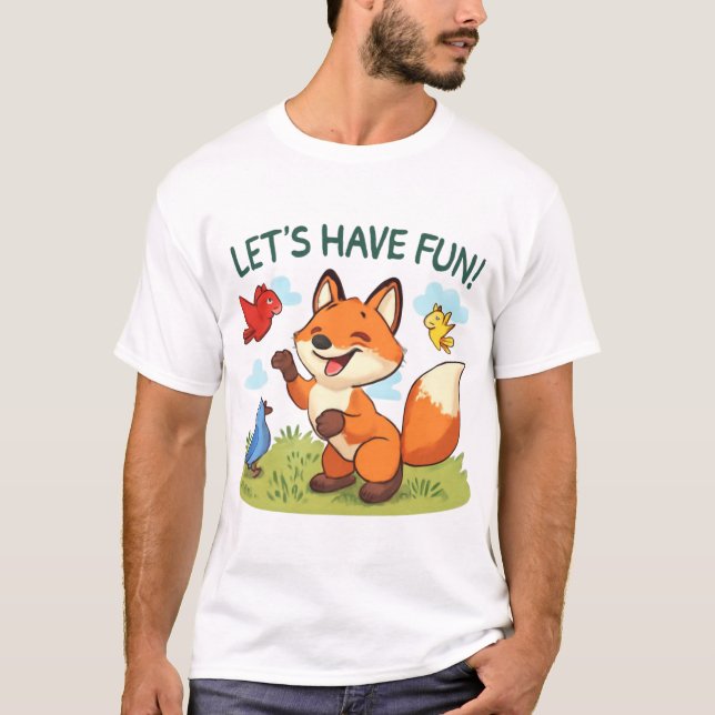 Camiseta Raposa Brincando com Pássaros - Apenas Cena Brinca (Frente)