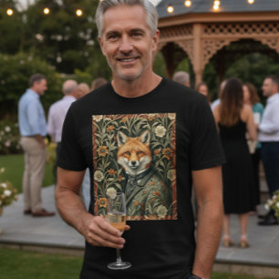 Camiseta Raposa Cavalheiro em Traje Noturno Floresta Vintag