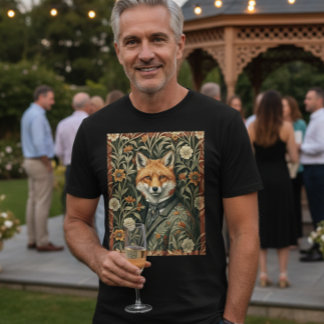 Camiseta Raposa Cavalheiro em Traje Noturno Floresta Vintag