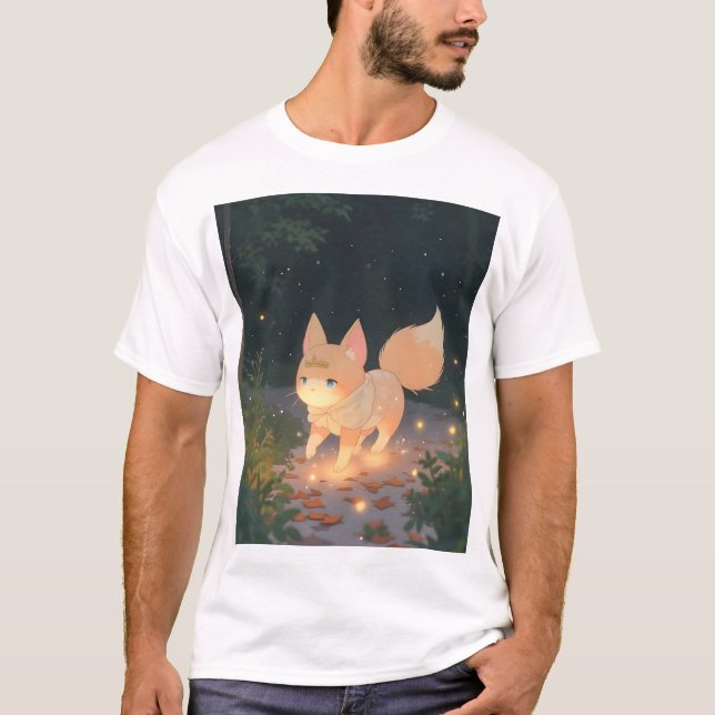 Camiseta Raposa Celestial em Floresta Estrelada (Frente)