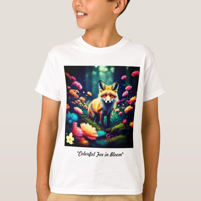 Camiseta "Raposa Colorida em Bloom" (Frente)
