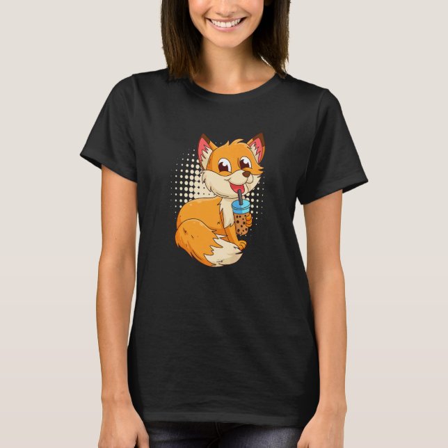 Camiseta Raposa com chá bubbbeltea raposas crianças (Frente)