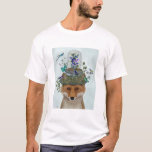 Camiseta Raposa com Jato de Bela Borboleta<br><div class="desc">Raposa com Urso da Borboleta por Fab Funky.  Possui uma raposa com borboletas e pássaros sobre sua cabeça. | 191923D</div>
