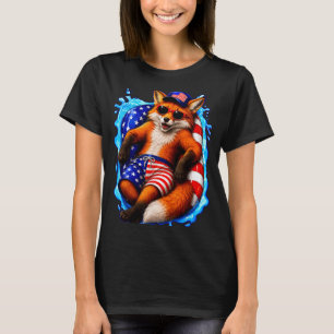 Camiseta Raposa com óculos de sol animal patriótico verão p