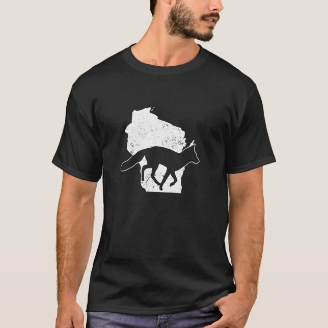 Camiseta Raposa Com Silhueta de Wisconsin Raposa (Frente)