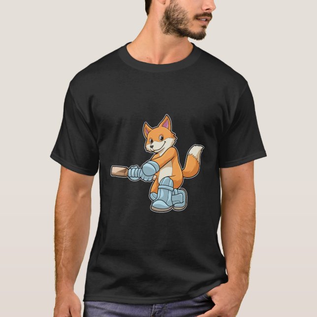 Camiseta Raposa como Batsman com morcego de críquete (Frente)