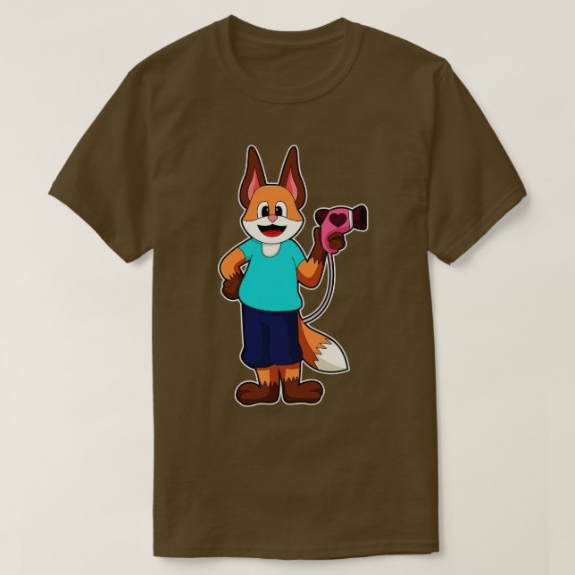 Camiseta Raposa como cabeleireiro com secador de cabelo (Frente do Design)