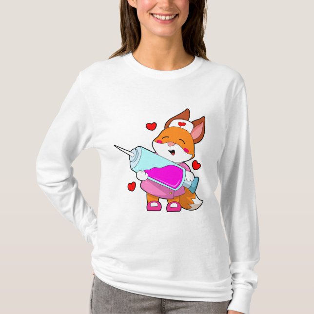 Camiseta Raposa como Enfermeira com Seringa (Frente)
