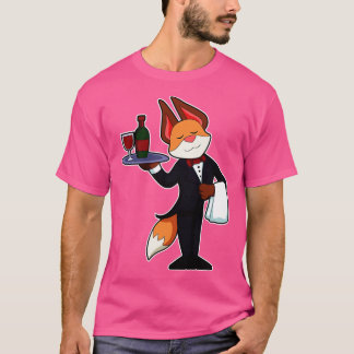 Camiseta Raposa como garçonete com Púltimo e vinho tinto