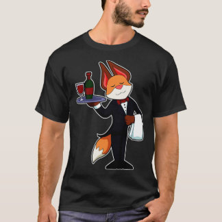 Camiseta Raposa como garçonete com Púltimo e vinho tinto