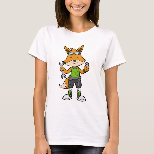 Camiseta Raposa como Mecânico com Chave de Fenda & Porca (Frente)