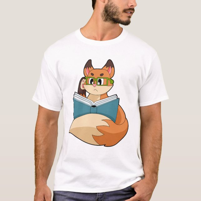 Camiseta Raposa como Nerd de Livro e Óculos (Frente)